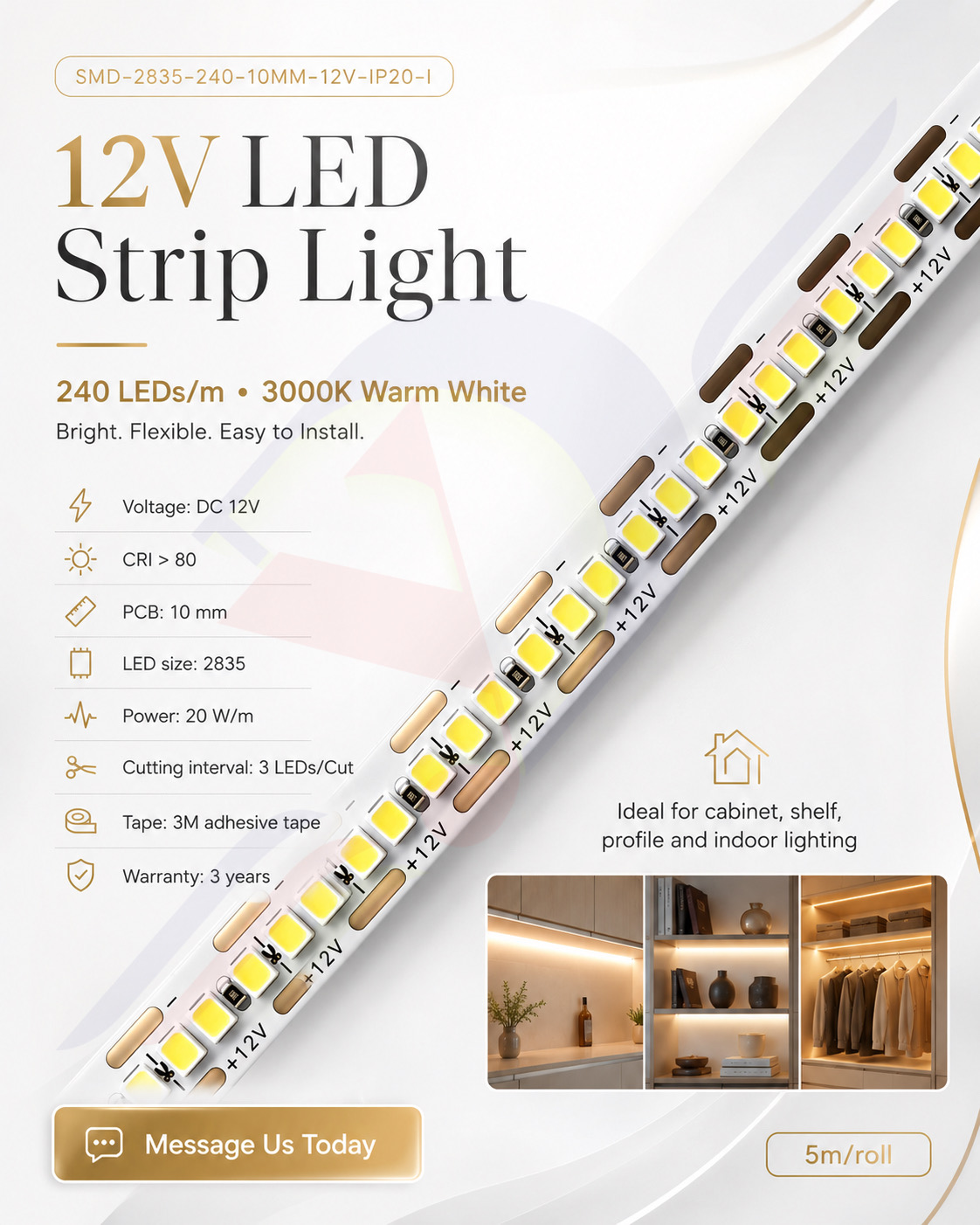 DY LIGHTS Standard Quality 240 LEDs per metre strip specifications